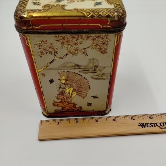 Chinese Oriental Design Tin Hinged Box / Made in Holland Lithograph Vintage - Picture 13 of 13